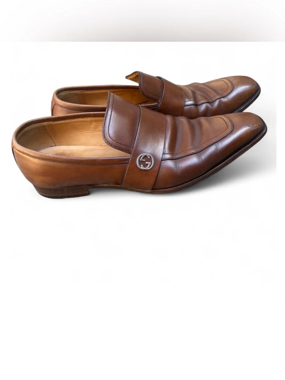 Gucci Brown Leather Logo Loafers Size 9 Fits US Men’s 10 Made in Italy